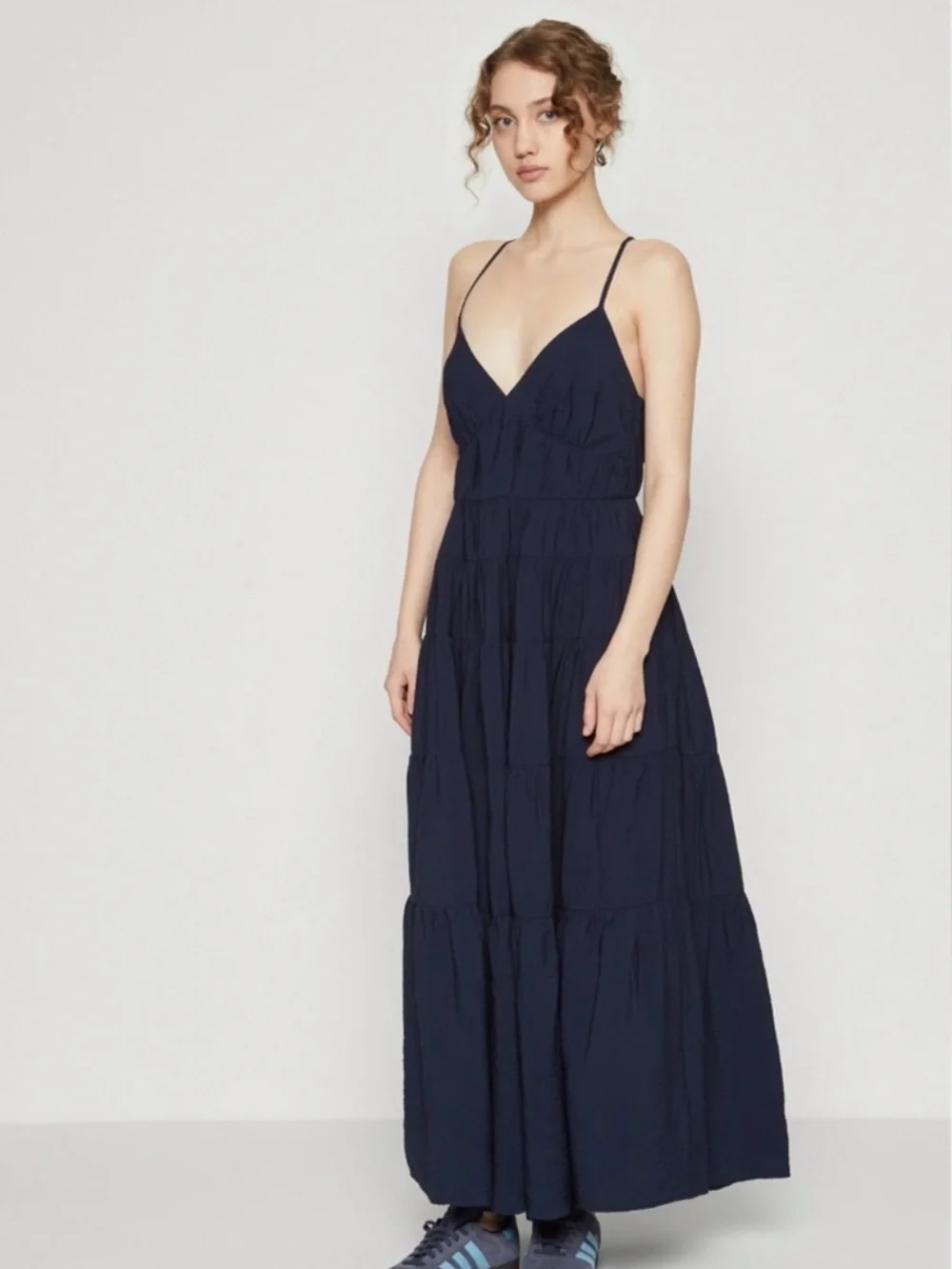 Abercrombie & Fitch Navy Tiered Maxi Dress with Spaghetti Straps